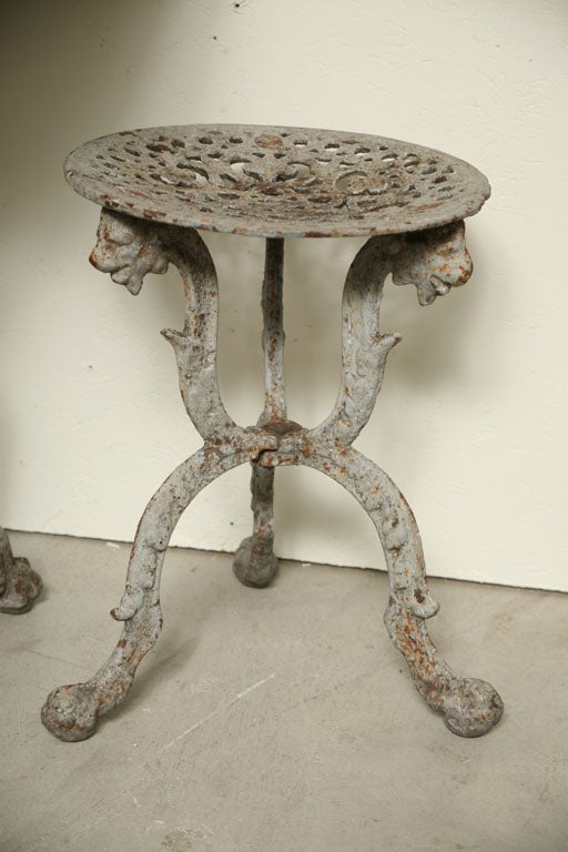 French Provincial Suite of Grey Painted Cast Iron Table and Four Tabourets For Sale