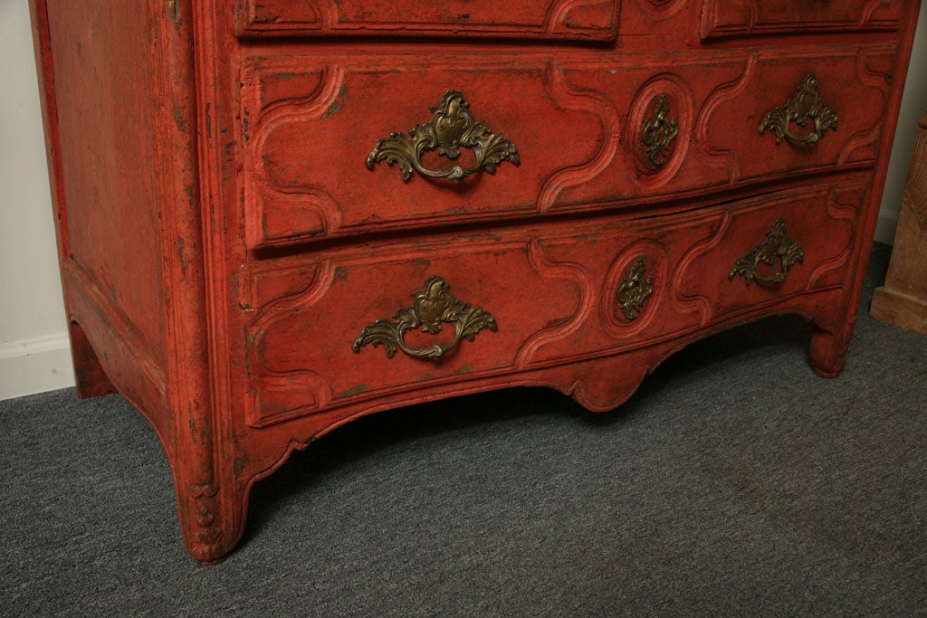Red Painted Louis XV 4-Drawer Commode with Marble Top 1