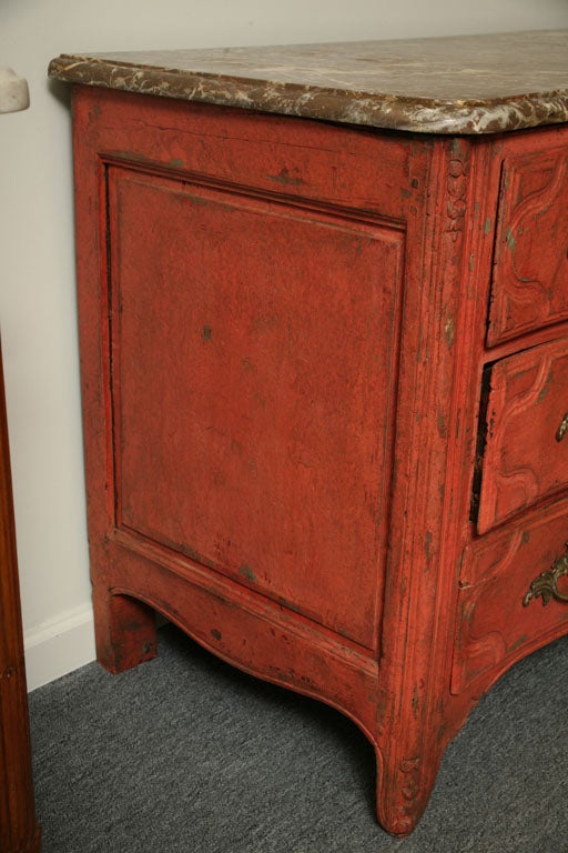 Red Painted Louis XV 4-Drawer Commode with Marble Top 2