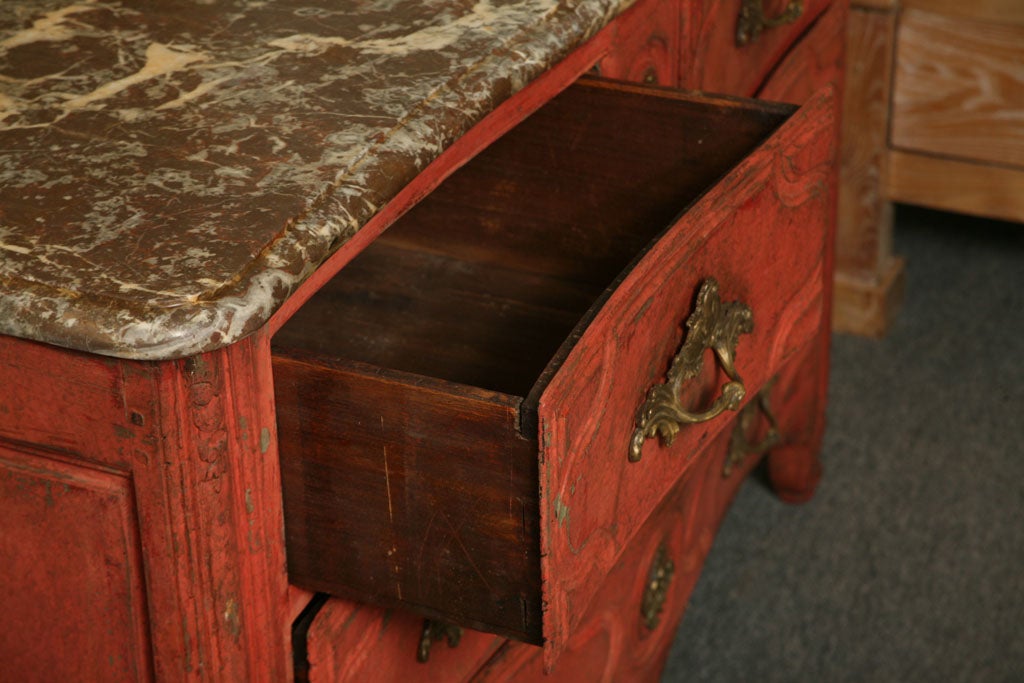 Red Painted Louis XV 4-Drawer Commode with Marble Top 5