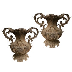 Very Rare Pair of Large Napoleon III Cast Iron Urns