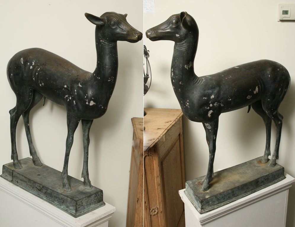 Pair of Pompeian Bronze Deers.  Original Ones are in Museum of Archeology in Naples, Italy.  Made As Souvenirs of the Grand Tour.
$15,500.00.