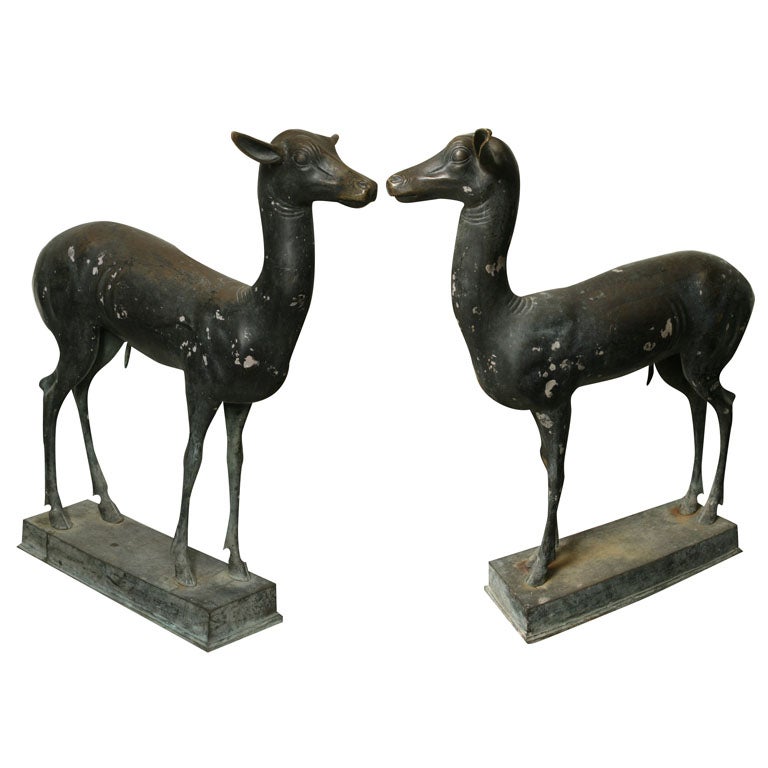 Pair of Italian Pompeian Bronze Deers
