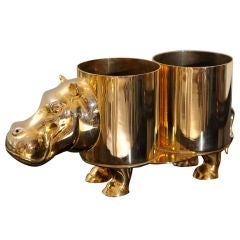 Chic 1970's Gold Plated Hippopotamus Wine Caddy
