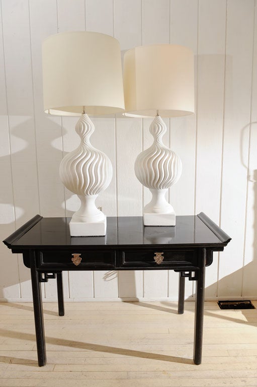 Monumental Pair of Sculptural Plaster Lamps After Giacometti