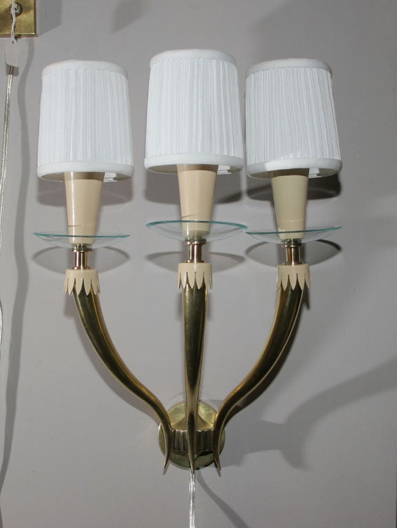 A Pair of Italian Art Moderne Sconces in the manner of Gio Ponti