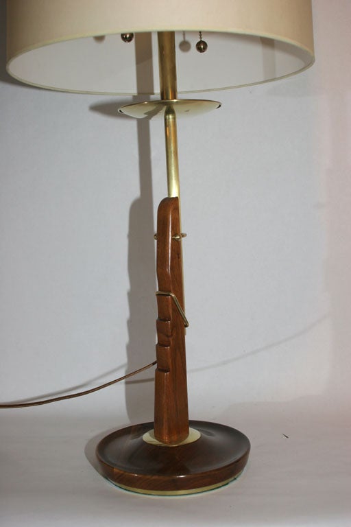 Mid-Century Modern  Table Lamps Pair Mid Century Modern adjustable wood and brass  For Sale