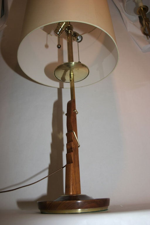  Table Lamps Pair Mid Century Modern adjustable wood and brass  In Good Condition For Sale In New York, NY