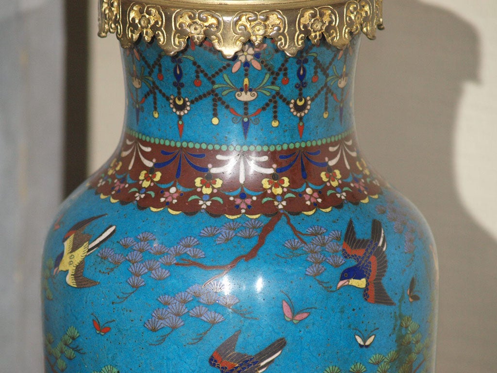 Antique Japanese champleve lamp. Bronze d'ore. 1