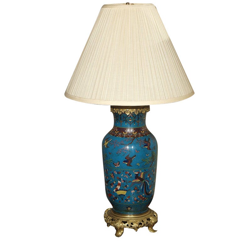 Antique Japanese champleve lamp. Bronze d'ore. at 1stDibs