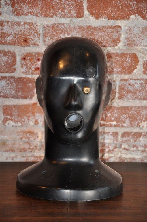 Graphic vintage rubber and metal crash test dummy head found in the midwest.