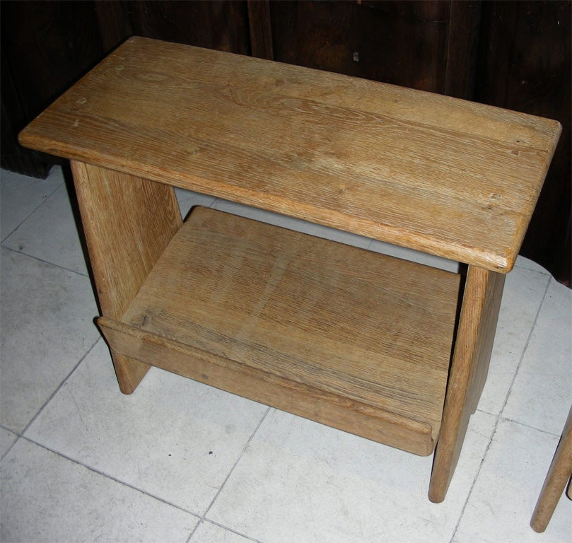 French 1950s Pair of Nightstands in Solid Oak by Guillerme et Chambron