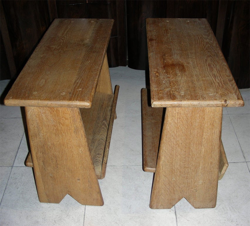 1950s Pair of Nightstands in Solid Oak by Guillerme et Chambron In Fair Condition In Paris, ile de france