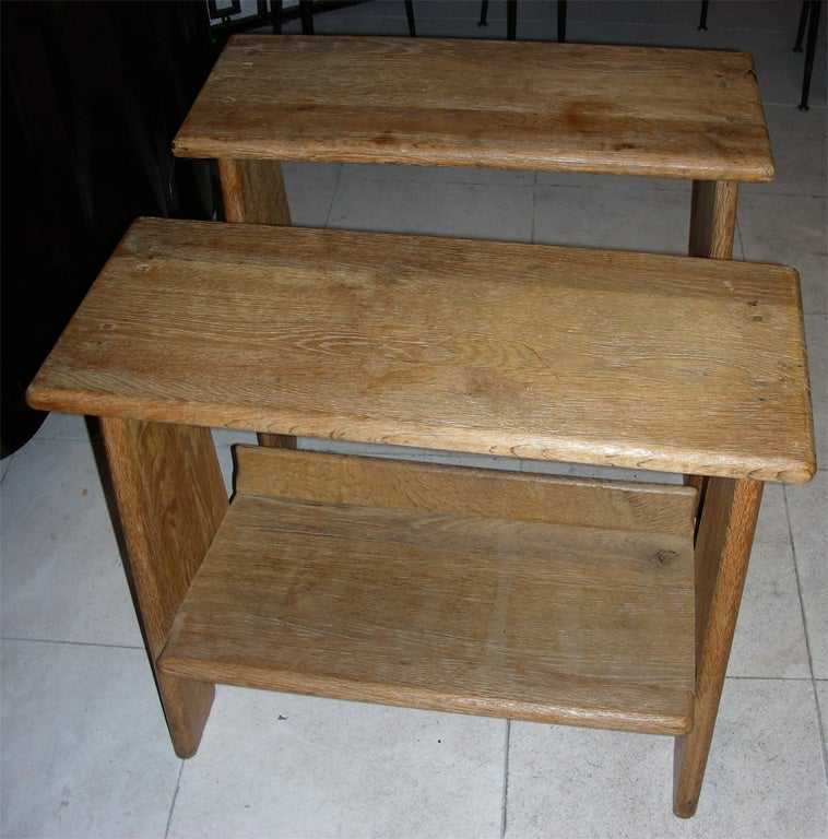 Mid-20th Century 1950s Pair of Nightstands in Solid Oak by Guillerme et Chambron