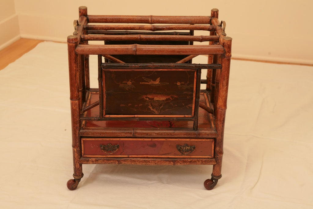 English Bamboo  Japaned Lacquered Magazine Stand