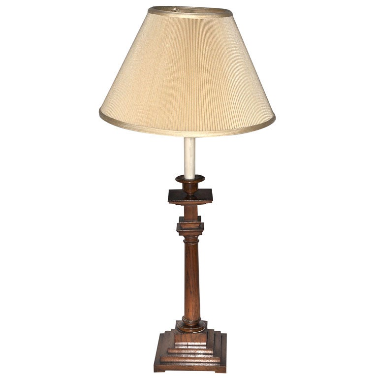 Oak Column Candlestick Lamp, circa 1930