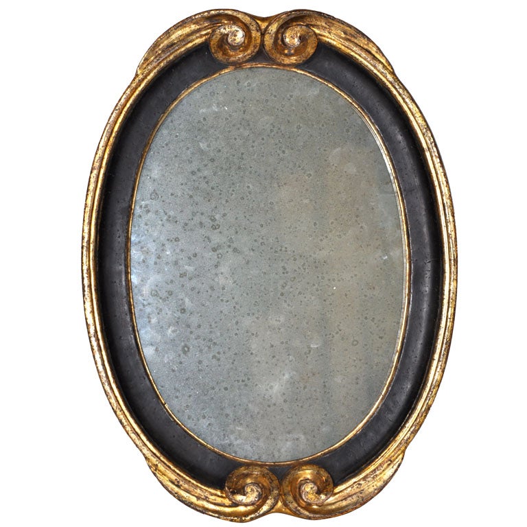 Black Gilt Oval Carved Wood Mirror at 1stdibs