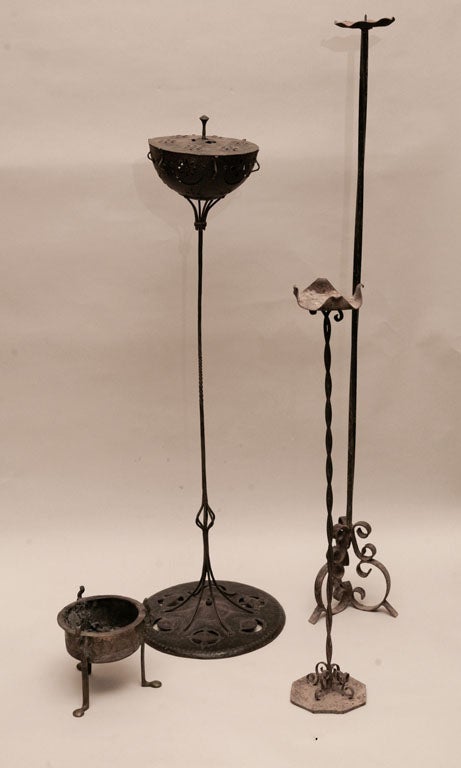 4 PIECE SET OF EASTERN ARTICLES W/BRASS & COPPER TRIPOD BRAZIER