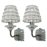 Pair of Glass Wall Sconces with Glass Shades