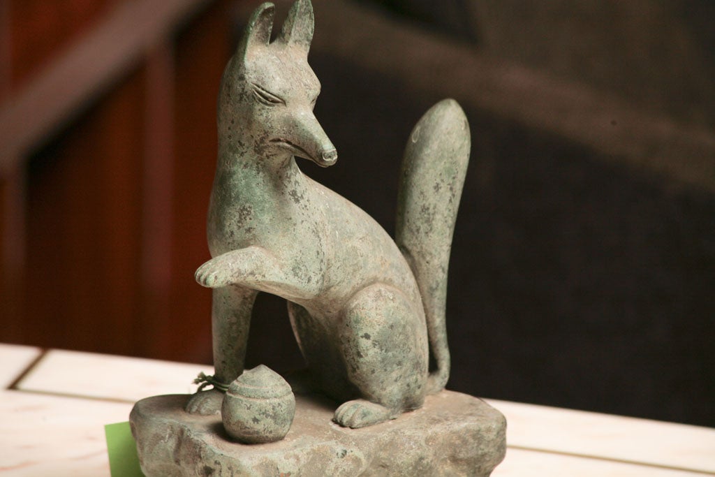 19th Century Japanese bronze fox ( Inari) a guardian figure.
