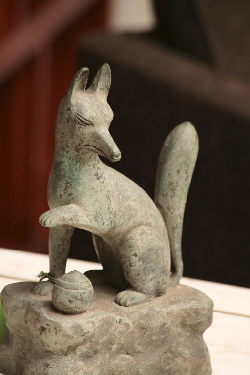 Bronze Japanese bronze fox ( Inari) a guardian figure.