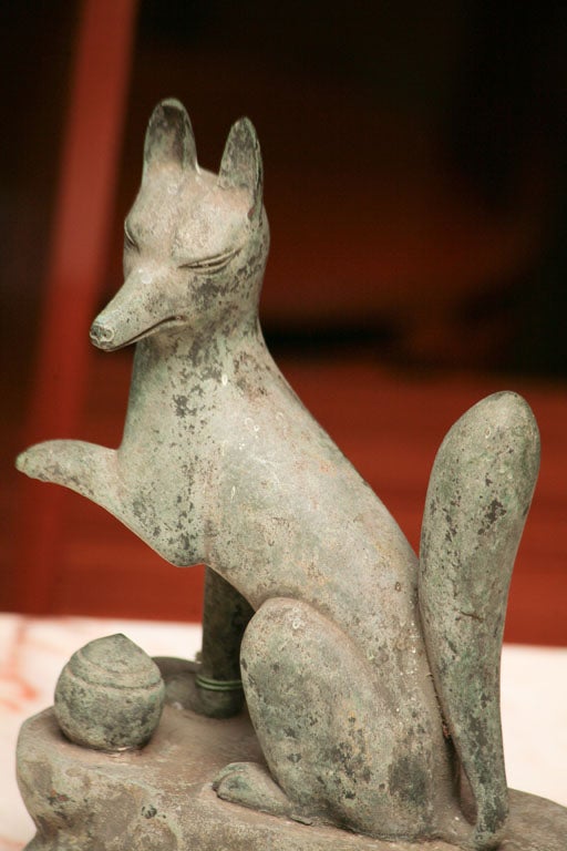 Japanese bronze fox ( Inari) a guardian figure. 2
