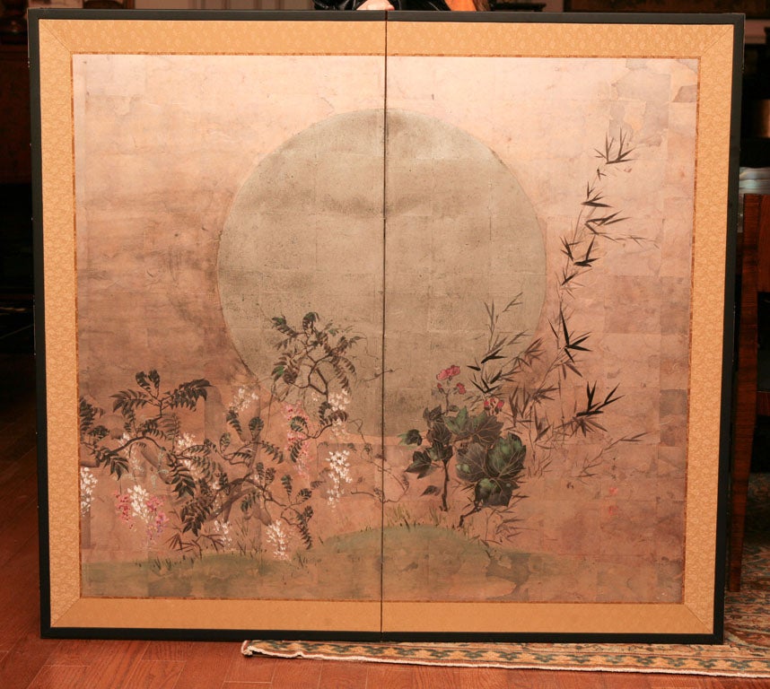 Japanese Screen: Painting of Silver Moon.