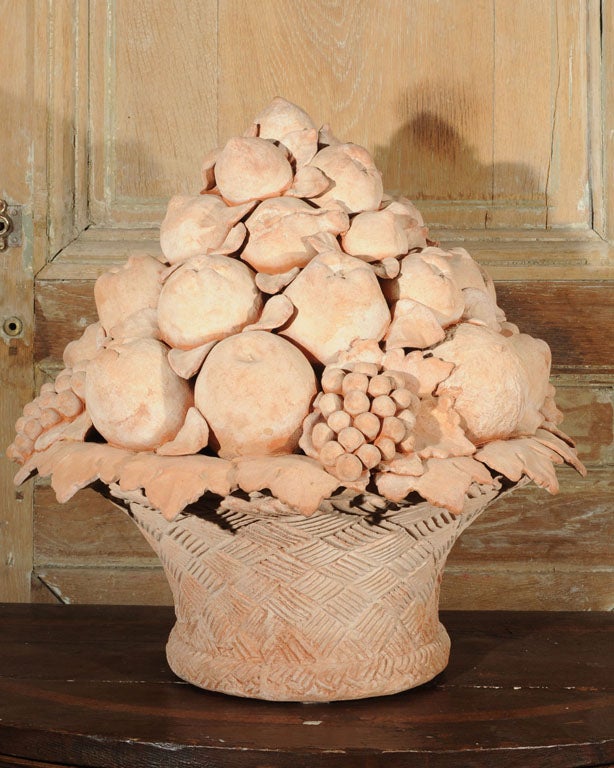 Italian Made Terra Cotta Fruit Basket. Very High Quality Workmanship , Each Piece of Fruit Individually Made. Great Terra Cotta Color.