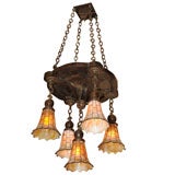 Arts and Crafts Chandelier with Fabulous Slag Glass Shades