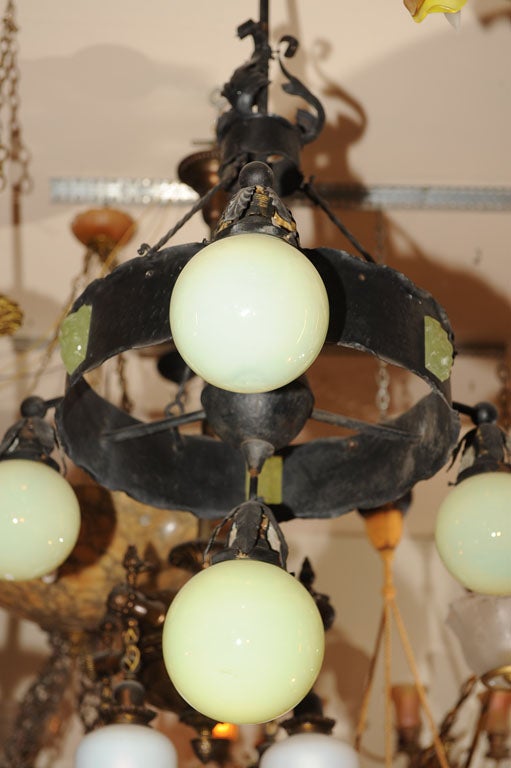 Arts and Crafts Hammered Iron Chandelier ca. 1910 In Excellent Condition In Petaluma, CA