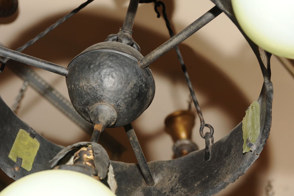 Arts and Crafts Hammered Iron Chandelier ca. 1910 1