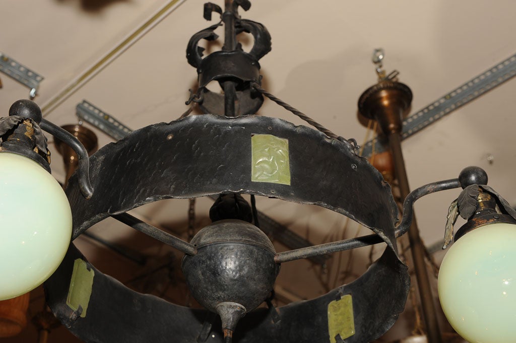 Arts and Crafts Hammered Iron Chandelier ca. 1910 2