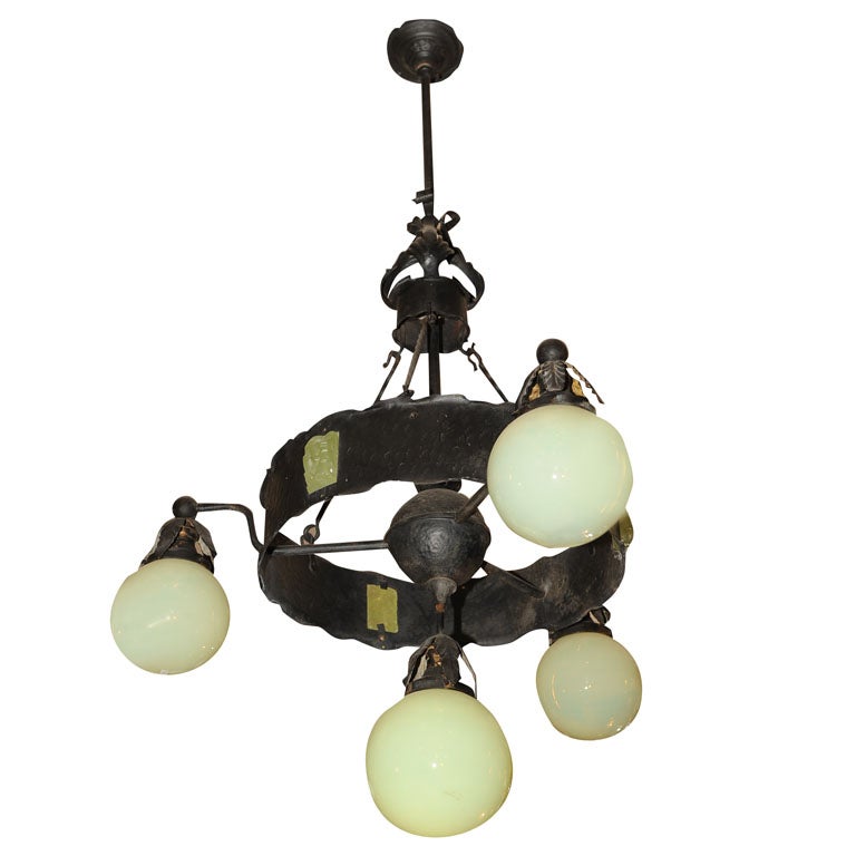 Arts and Crafts Hammered Iron Chandelier ca. 1910