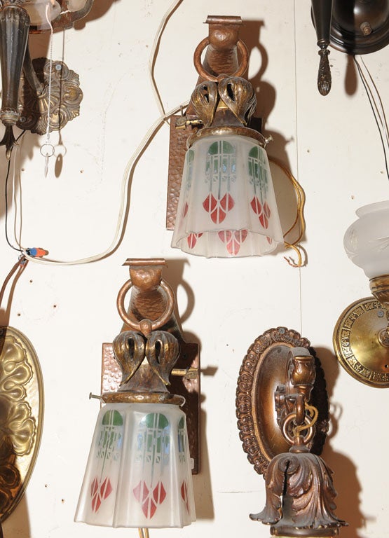Arts and Crafts Hammered Copper and Painted Shades