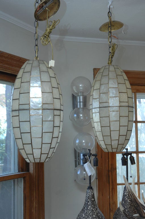 Late 20th Century Oblong ovoid capiz shell pendent ceiling fixture