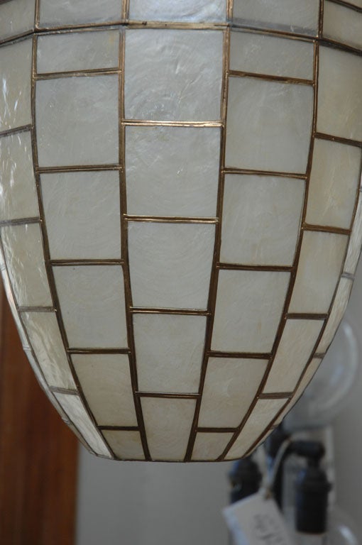 Oblong ovoid capiz shell pendent ceiling fixture 1