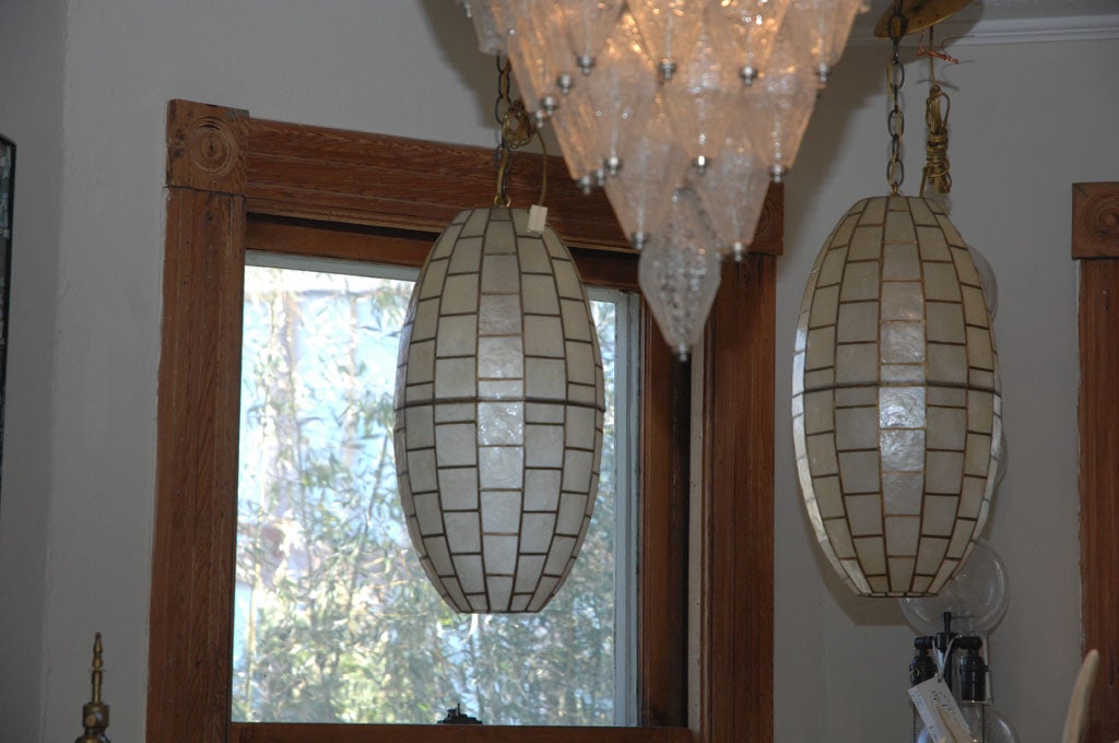 Oblong ovoid capiz shell pendent ceiling fixture 4