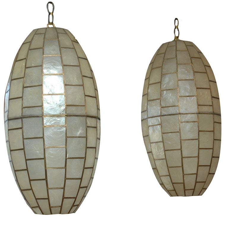 Oblong ovoid capiz shell pendent ceiling fixture