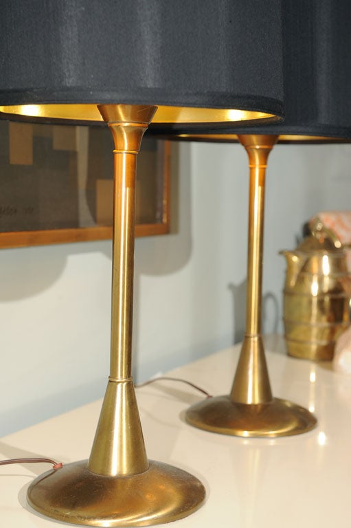 Unlacquered Brass 1950's Table Lamps 4