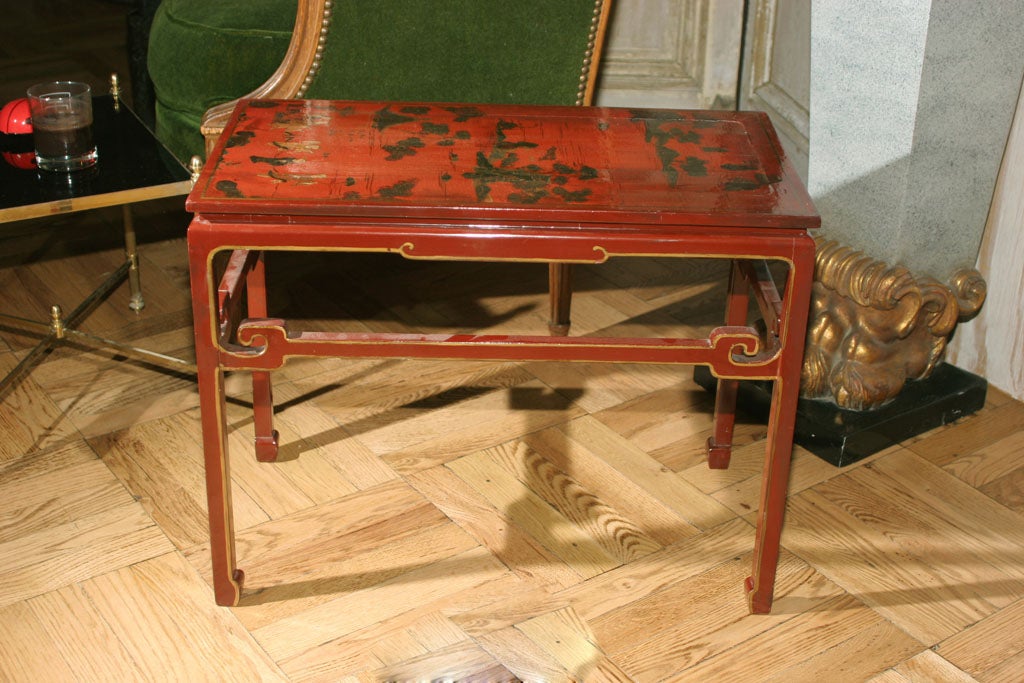 An Antique Red Lacquer Small Side Occasional Table