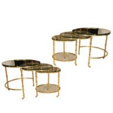Pair of attached brass and glass faux bamboo nesting tables