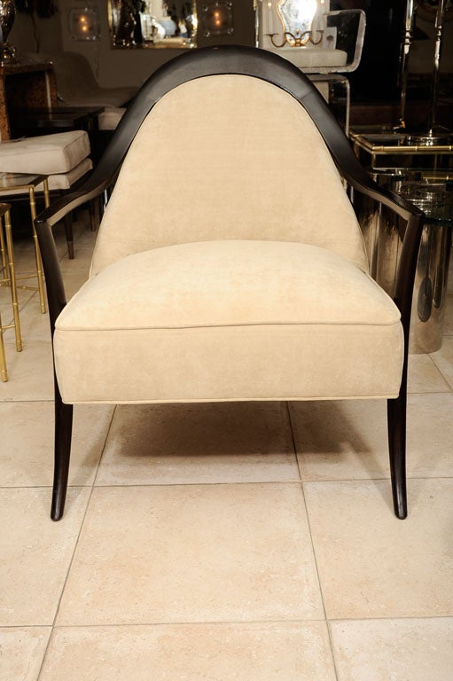 Pair of ebonized wood and upholstered Klismos chairs by Robsjohn