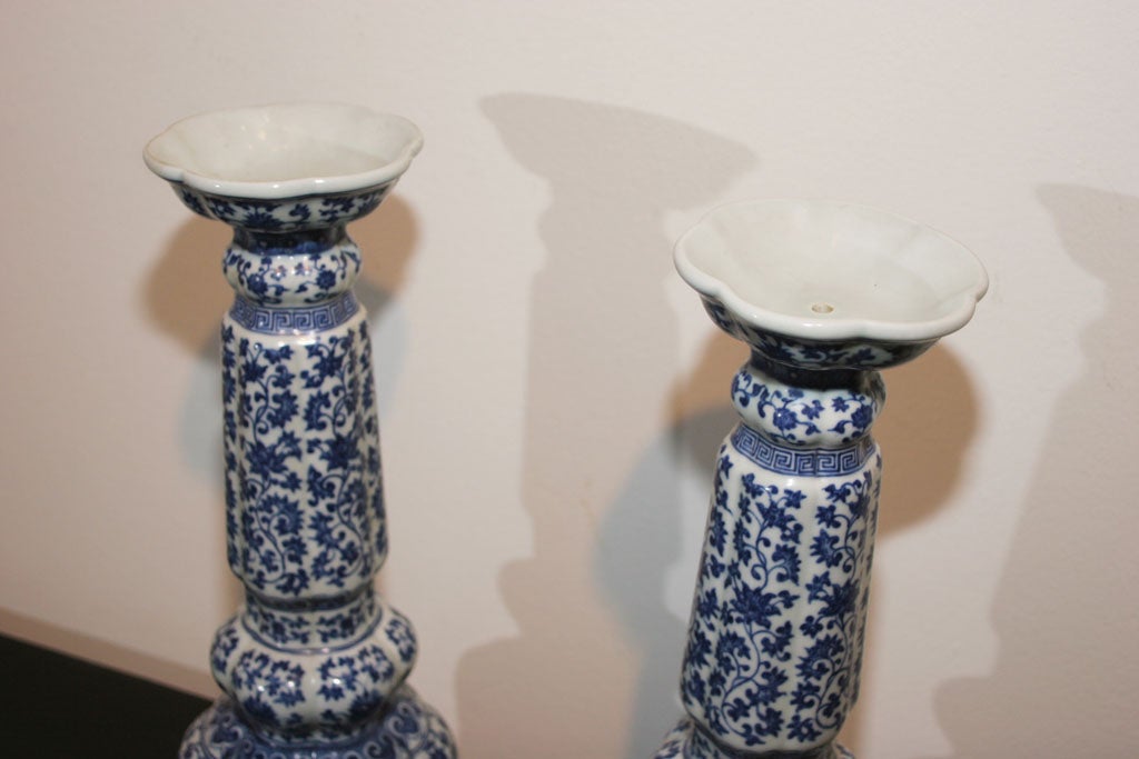 A Pair of Tall China Candlesticks In Good Condition In New York, NY