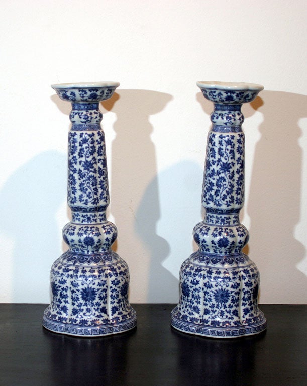 A Pair of Tall China Candlesticks 3