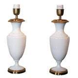 A Pair of French White Opaline Glass Lamps