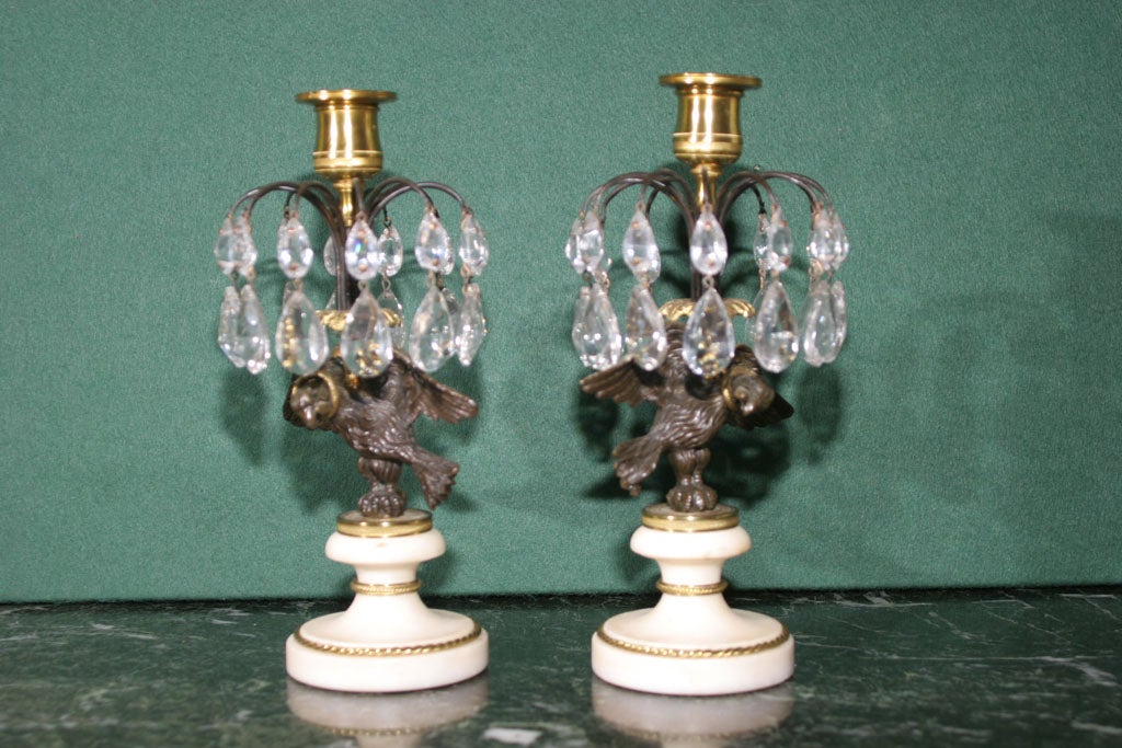 Regency Bronze and Ormolu Candlesticks on Marble Bases. English, Circa 1810 In Excellent Condition For Sale In New York, NY