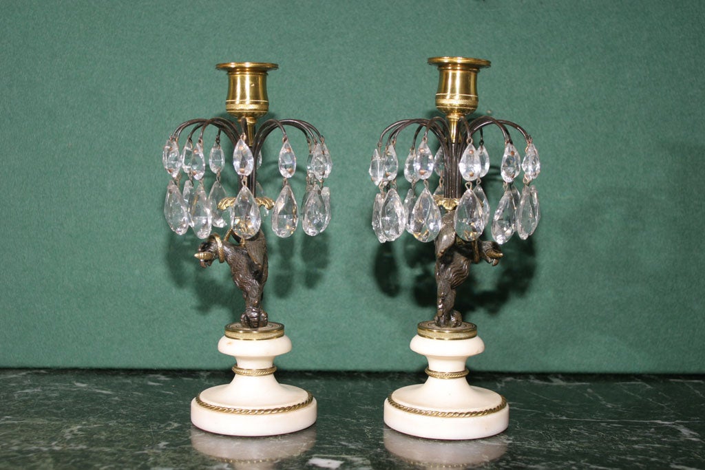 Regency Bronze and Ormolu Candlesticks on Marble Bases. English, Circa 1810 For Sale 1