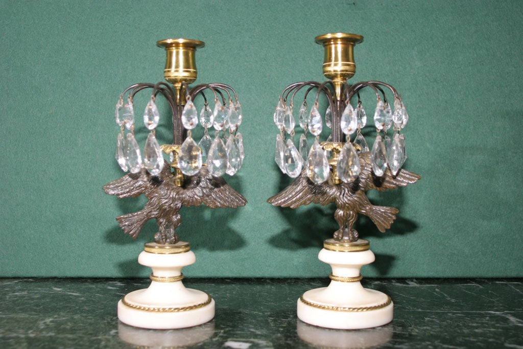 Regency Bronze and Ormolu Candlesticks on Marble Bases. English, Circa 1810 For Sale 2