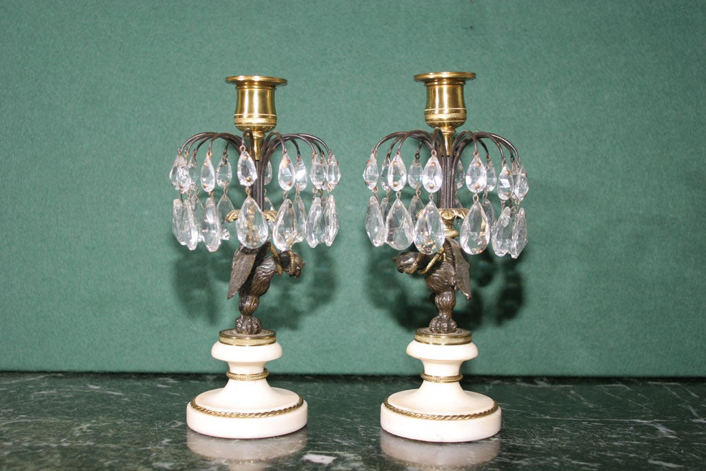 Regency Bronze and Ormolu Candlesticks on Marble Bases. English, Circa 1810 For Sale 4