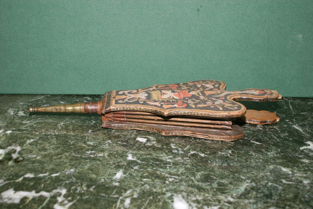 Antique French Regence chinoiserie needlepoint bellows c.1700